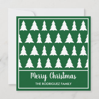 Merry Christmas Modern Green White Tree Pattern Holiday Card