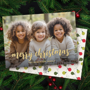 Merry Christmas Modern Hand Lettered Family Photo Holiday Card