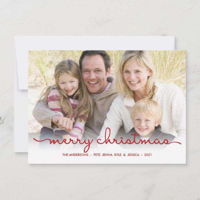 Merry Christmas Modern Hand Script Flat Photo Card (Front)