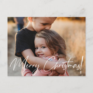 Merry Christmas Modern Handlettering Script photo Holiday Postcard