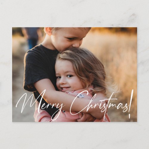 Merry Christmas Modern Handlettering Script photo  Holiday Postcard