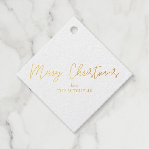 Merry Christmas Modern Handwriting Name Gold Foil Foil Favor Tags