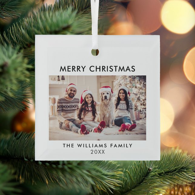 Merry Christmas Modern Holiday Glass Ornament (Creator Uploaded)