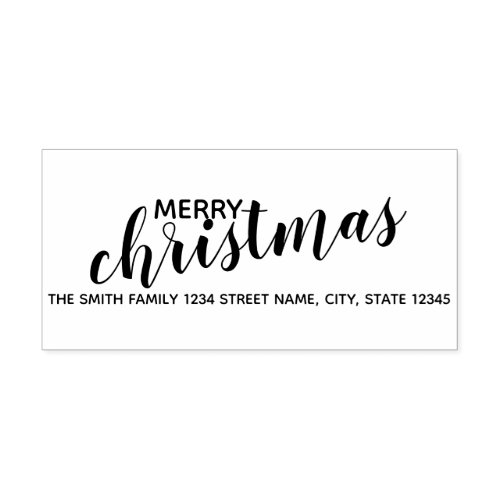 Merry Christmas Modern Holiday Return Address Rubber Stamp