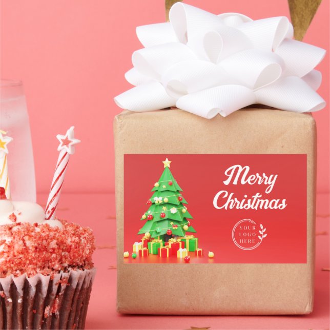 Merry Christmas Modern Holidays Corporate Logo Rectangular Sticker (Party)