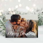 Merry Christmas Modern Lettering Simple One Photo Holiday Card<br><div class="desc">Merry Christmas Modern Lettering Simple One Photo Holiday Card features a full photo,  with white text overlay in fun lettering style type.</div>