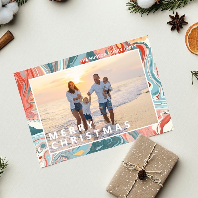 Merry Christmas Modern Liquid Marble Photo Holiday (Creator Uploaded)
