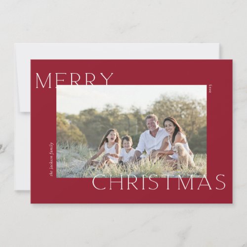Merry Christmas Modern Minimal Photo Card Red