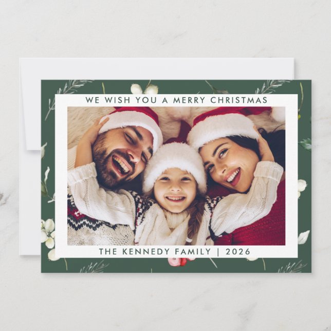 Merry Christmas Modern Minimal Photo Holiday Card  (Front)