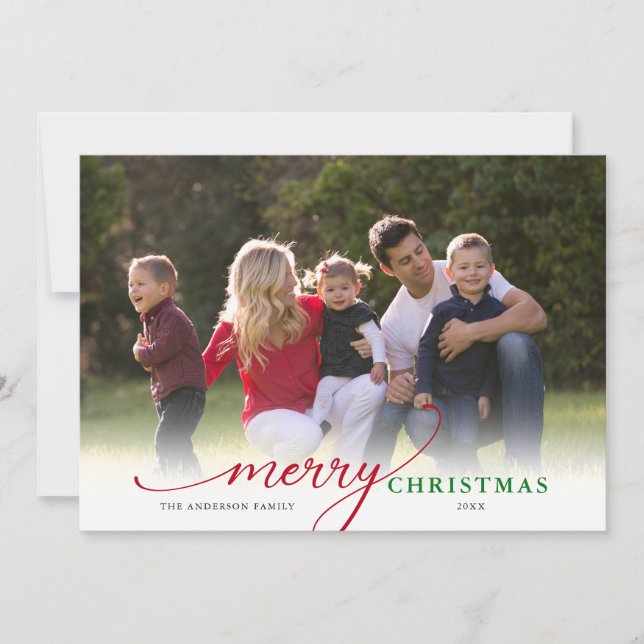 Merry Christmas Modern Minimal Script Photo Holiday Card (Front)
