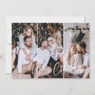 Merry Christmas Modern Minimalist 3 Photo Collage Holiday Card