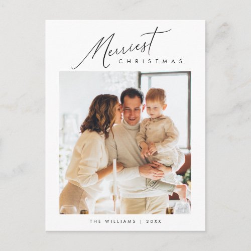 Merry Christmas Modern Minimalist Family Photo Postcard