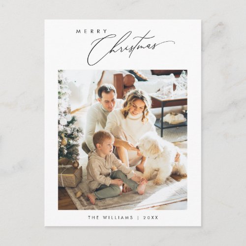 Merry Christmas Modern Minimalist Family Photo Postcard