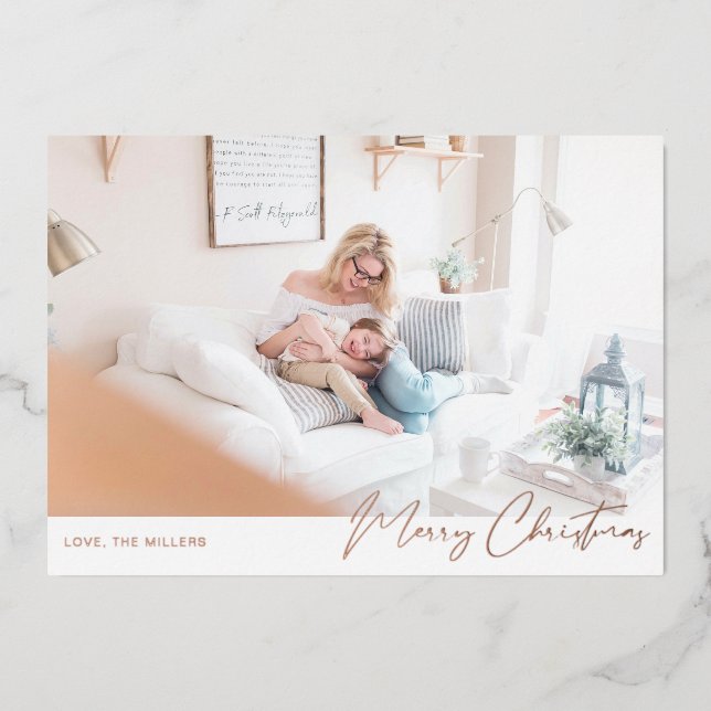 Merry Christmas Modern Minimalist Photo 2 Foil Invitation (Front)