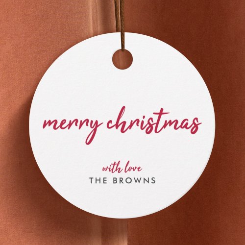 Merry Christmas  Modern Minimalist Red Typography Favor Tags