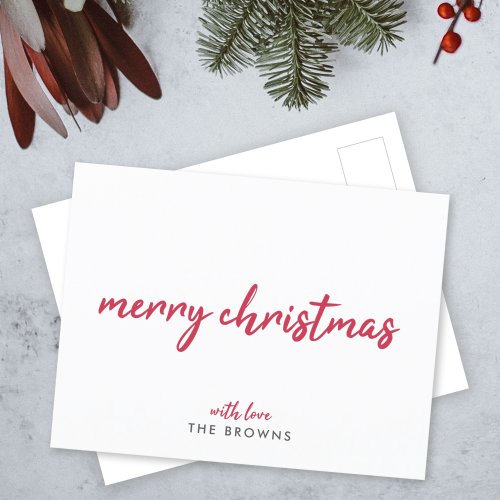 Merry Christmas  Modern Minimalist Red Typography Holiday Postcard