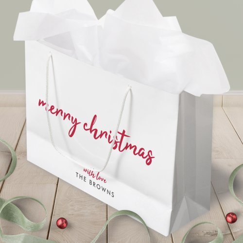 Merry Christmas  Modern Minimalist Red Typography Large Gift Bag