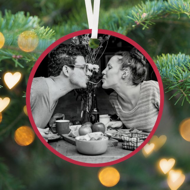 Merry Christmas | Modern Minimalist Stylish Photo Metal Ornament (Creator Uploaded)