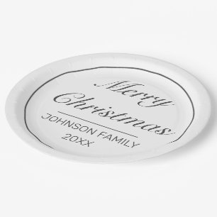 Merry Christmas Modern Minimalist White Black Paper Plates