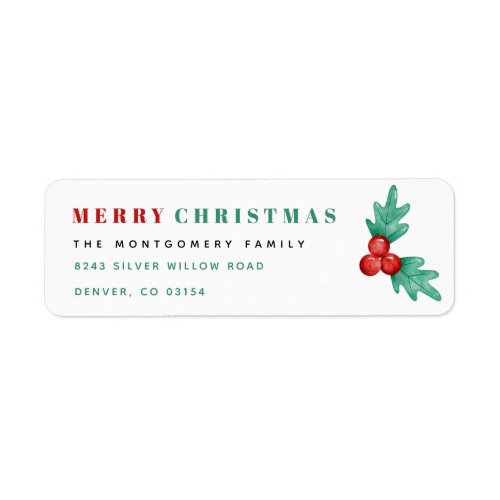 Merry Christmas Modern Mistletoe Return Address Label