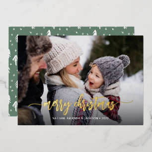 Merry Christmas Modern One Photo Foil Holiday Card