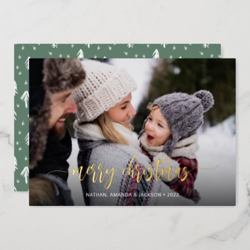 Merry Christmas Modern One Photo Foil Holiday Card