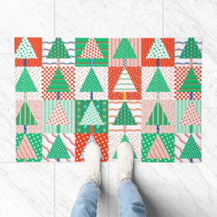 Merry Christmas Modern Patchwork Christmas Trees Doormat