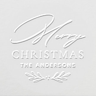 Merry Christmas Modern Personalized Family Name Embosser