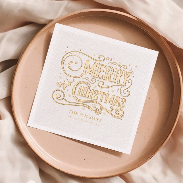 Merry Christmas Modern Personalized Holiday Foil Napkins (Creator Uploaded)