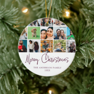 Merry Christmas Modern photo collage   Ceramic Ornament