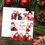 Merry Christmas Modern Photo Collage Cute Red Postcard<br><div class="desc">This cute,  trendy Merry Christmas postcard features a modern layout of 5 family photos on a white background with red typography. This beautiful photo holiday postcard features your own photograph collage surrounding your message and family name in green.</div>