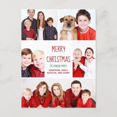 Merry Christmas Modern Photo Collage Cute Red Postcard