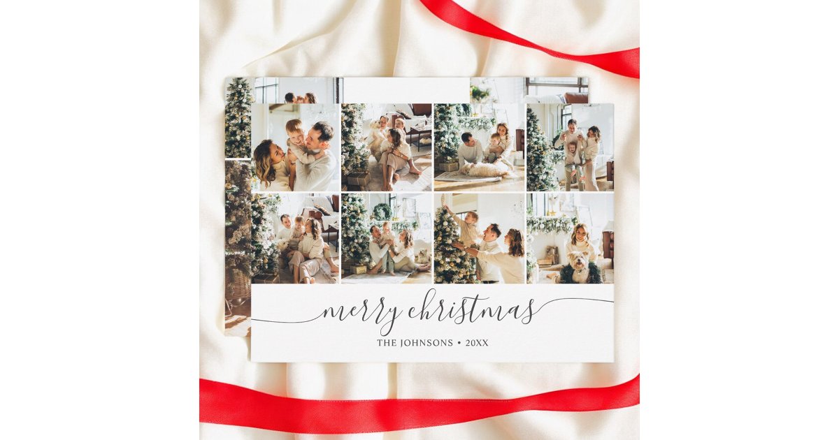 Merry Christmas Modern Photo Collage Holiday Card | Zazzle