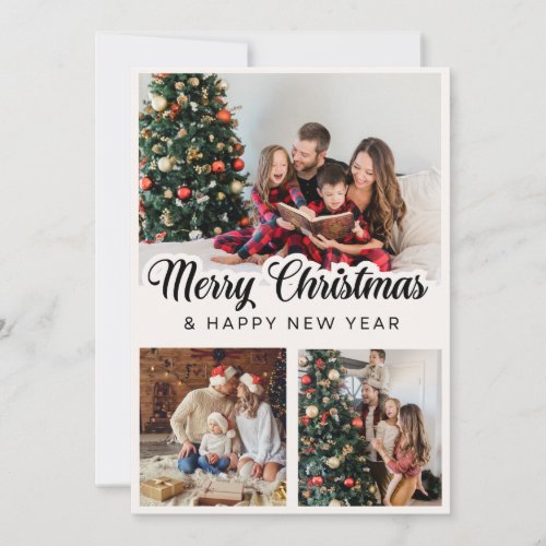 Merry Christmas Modern Photo Collage Holiday Card