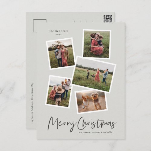 Merry Christmas Modern Photo Collage  Holiday Postcard
