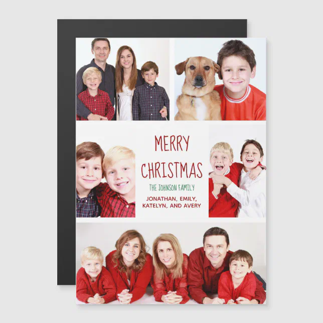 Merry Christmas Modern Photo Collage Magnet Card | Zazzle