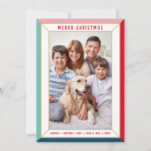 MERRY CHRISTMAS modern photo color block border Holiday Card