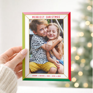 MERRY CHRISTMAS modern photo color block border Holiday Card