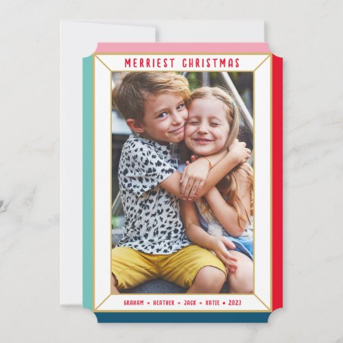 MERRY CHRISTMAS modern photo color block border Holiday Card