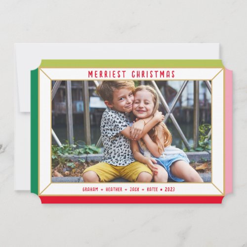 MERRY CHRISTMAS modern photo color faceted border Holiday Card