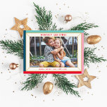 MERRY CHRISTMAS modern photo color faceted border Holiday Card<br><div class="desc">by kat massard >>> WWW.SIMPLYSWEETPAPERIE.COM <<<
An cute card design that looks like a festive jewel with large landscape family photo,  and plain colour on the backside,  giving you the opportunity to handwrite a personal message.</div>