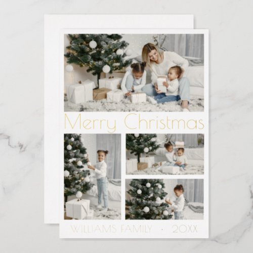 Merry Christmas Modern Photo Gold Foil Holiday Card