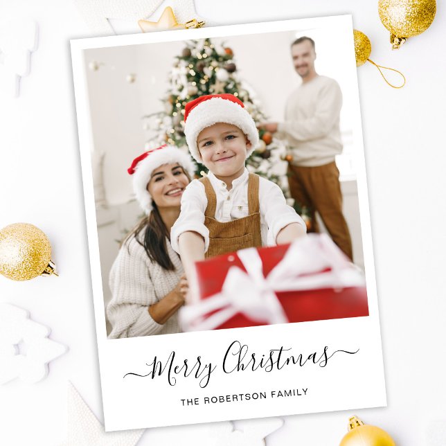 Merry Christmas Modern Photo Magnetic Holiday Card (Creator Uploaded)