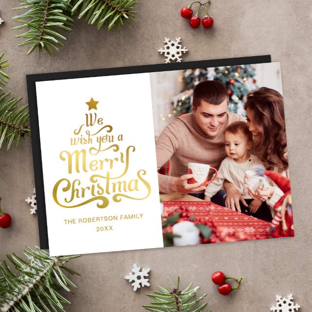 Merry Christmas Modern Photo Magnetic Holiday Card (Creator Uploaded)