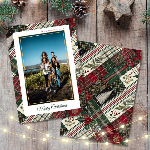 Merry Christmas Modern Plaid Custom Photo Holiday Card