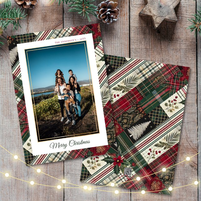 Merry Christmas Modern Plaid Custom Photo  Holiday Card (Creator Uploaded)