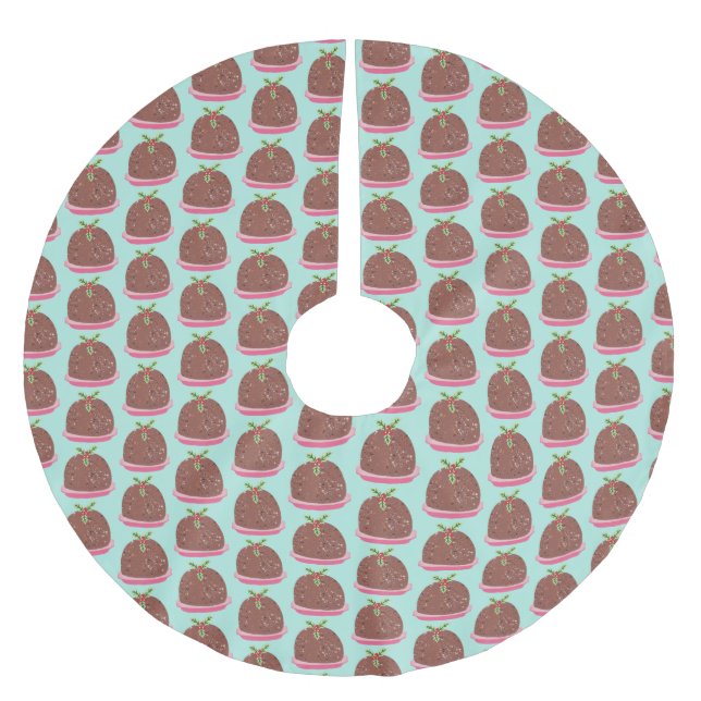 Merry Christmas Modern Pudding Illustration Brushed Polyester Tree Skirt (Front)