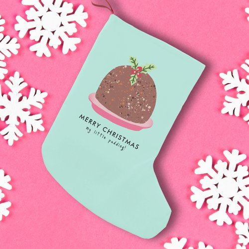 Merry Christmas Modern Pudding Illustration Small Christmas Stocking