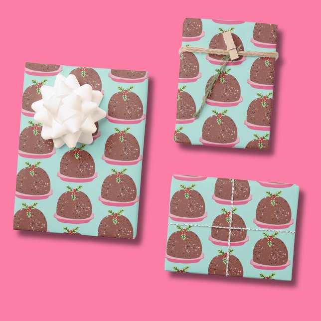 Merry Christmas Modern Pudding Illustration Wrapping Paper Sheets (Cute 'My Little Pudding' Christmas wrapping paper)