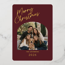 Merry Christmas Modern Red and Gold Foil